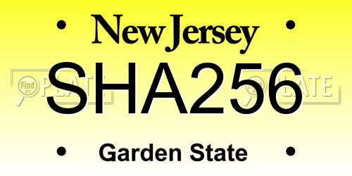 SHA256 New Jersey License Plate