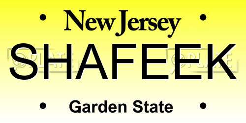 SHAFEEK New Jersey License Plate