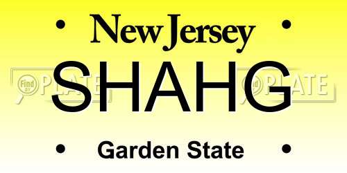 SHAHG New Jersey License Plate
