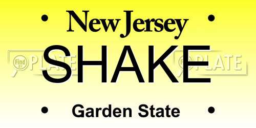 SHAKE New Jersey License Plate
