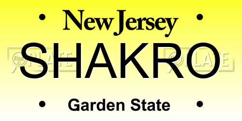 SHAKRO New Jersey License Plate