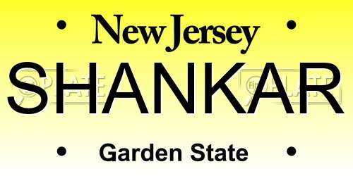 SHANKAR New Jersey License Plate