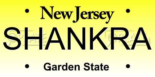 SHANKRA New Jersey License Plate