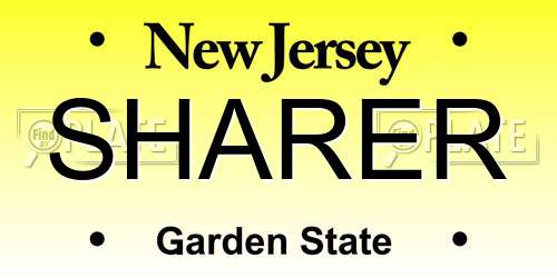 SHARER New Jersey License Plate