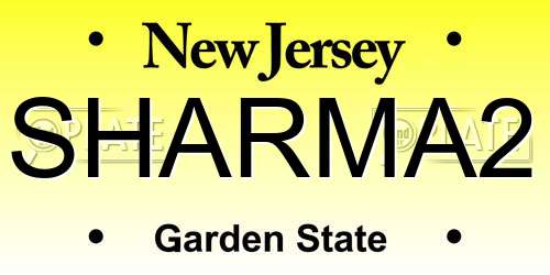 SHARMA2 New Jersey License Plate