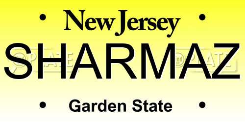 SHARMAZ New Jersey License Plate