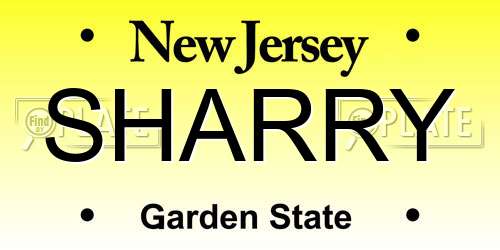 SHARRY New Jersey License Plate