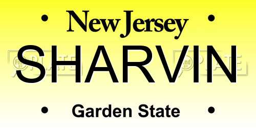 SHARVIN New Jersey License Plate