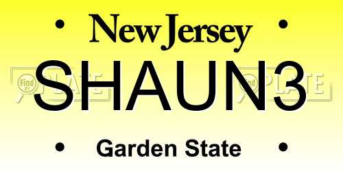 SHAUN3 New Jersey License Plate