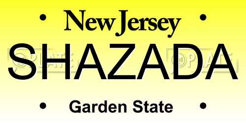 SHAZADA New Jersey License Plate