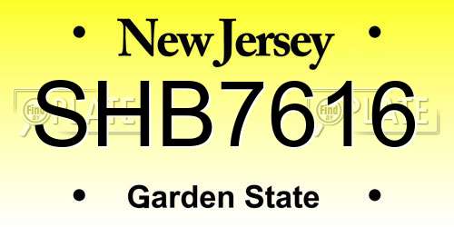 SHB7616 New Jersey License Plate