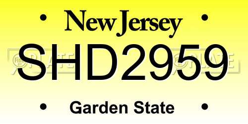 SHD2959 New Jersey License Plate
