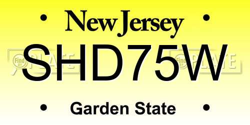 SHD75W New Jersey License Plate