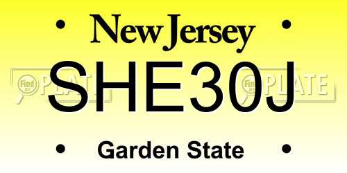 SHE30J New Jersey License Plate