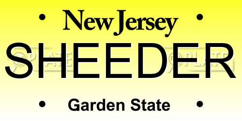 SHEEDER New Jersey License Plate