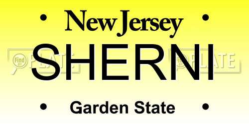 SHERNI New Jersey License Plate