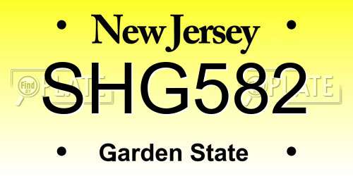 SHG582 New Jersey License Plate