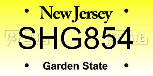 SHG854 New Jersey License Plate