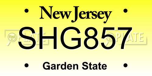 SHG857 New Jersey License Plate