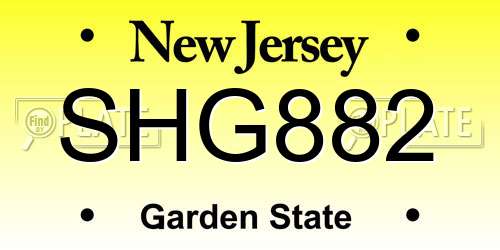 SHG882 New Jersey License Plate