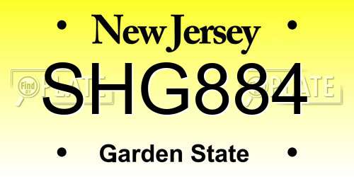 SHG884 New Jersey License Plate