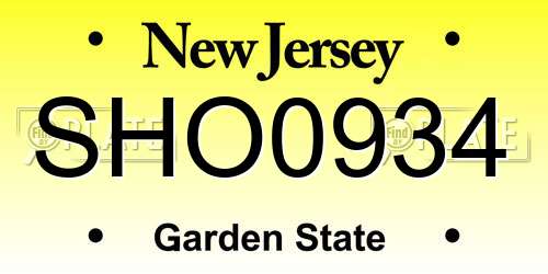 SHO0934 New Jersey License Plate