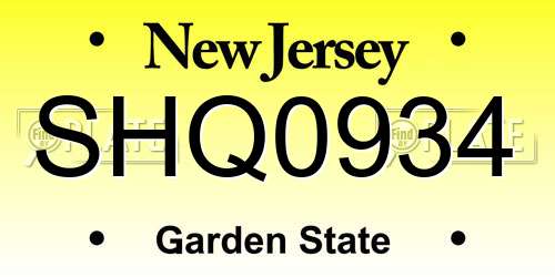 SHQ0934 New Jersey License Plate