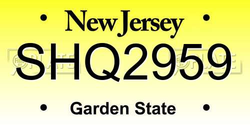 SHQ2959 New Jersey License Plate