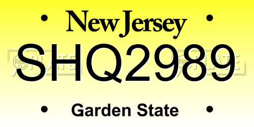SHQ2989 New Jersey License Plate