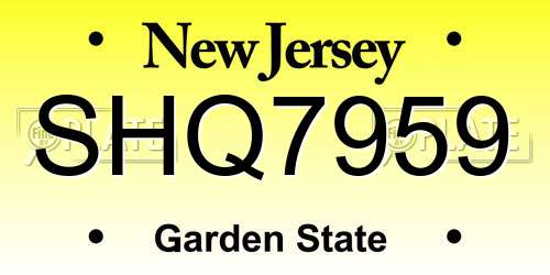 SHQ7959 New Jersey License Plate