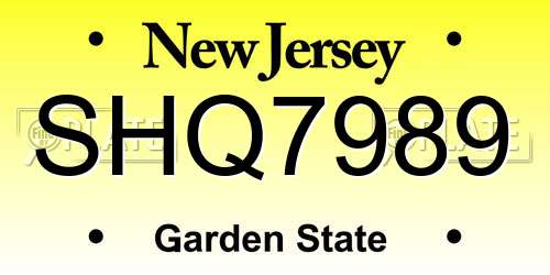 SHQ7989 New Jersey License Plate