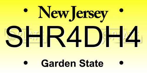SHR4DH4 New Jersey License Plate
