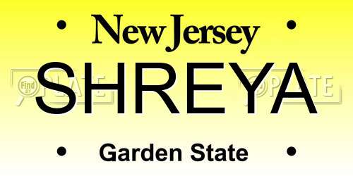 SHREYA New Jersey License Plate