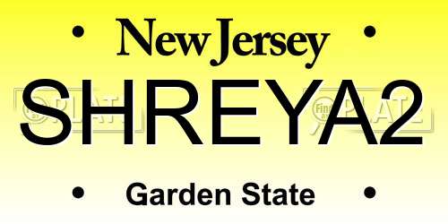 SHREYA2 New Jersey License Plate