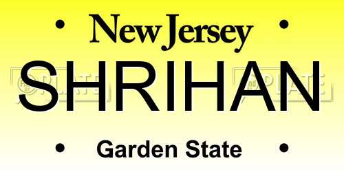SHRIHAN New Jersey License Plate
