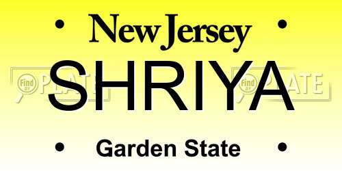 SHRIYA New Jersey License Plate