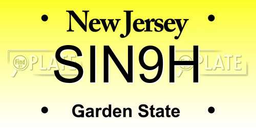 SIN9H New Jersey License Plate