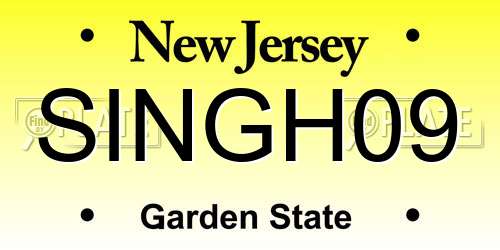 SINGH09 New Jersey License Plate