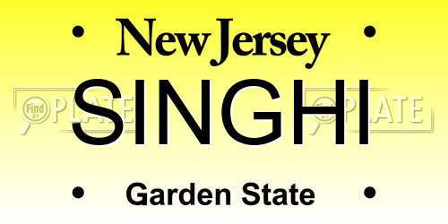 SINGHI New Jersey License Plate