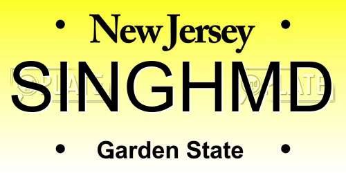 SINGHMD New Jersey License Plate