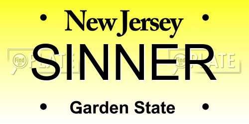 SINNER New Jersey License Plate