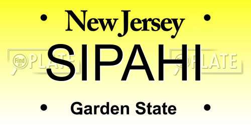 SIPAHI New Jersey License Plate