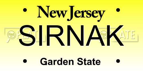 SIRNAK New Jersey License Plate