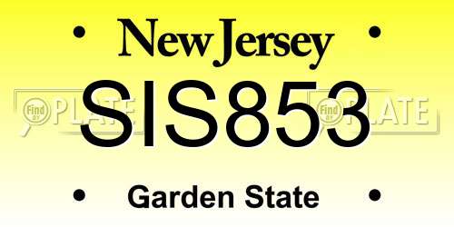 SIS853 New Jersey License Plate