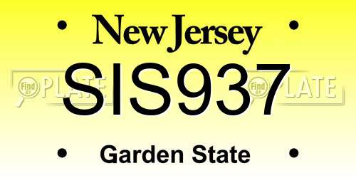 SIS937 New Jersey License Plate