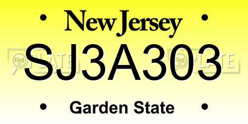 SJ3A303 New Jersey License Plate