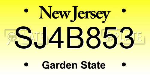 SJ4B853 New Jersey License Plate