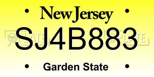 SJ4B883 New Jersey License Plate