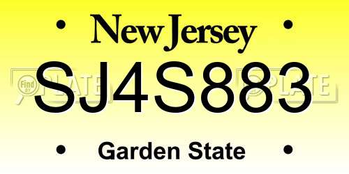 SJ4S883 New Jersey License Plate