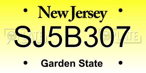 SJ5B307 New Jersey License Plate